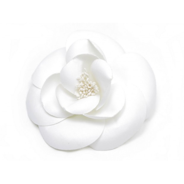 BROCHE CHANEL GRAND CAMELIA FLEUR EN TISSU BLANC & BOITE FLOWER BROOCH 690€