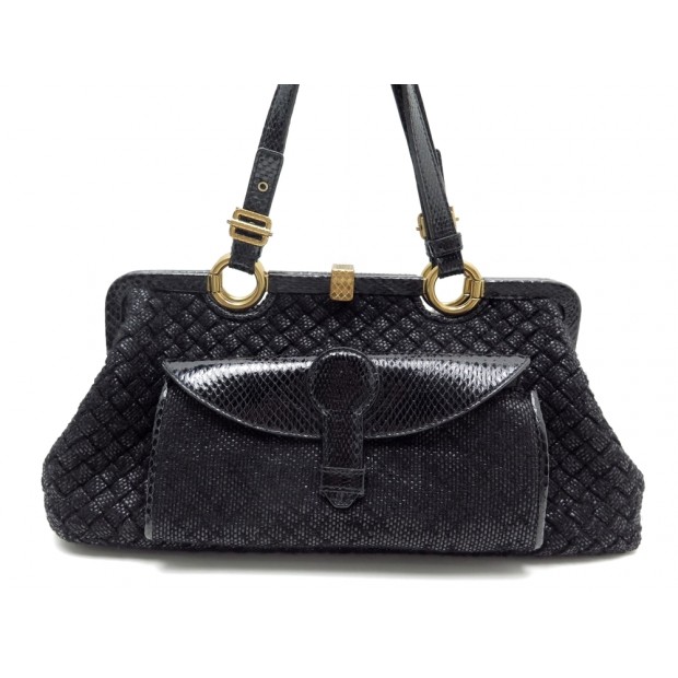 NEUF SAC A MAIN BOTTEGA VENETA EN CUIR TRESSE & SERPENT NOIR PURSE BORSA 3450€