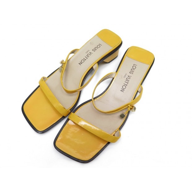 CHAUSSURES LOUIS VUITTON 39.5 SANDALES EN CUIR VERNI JAUNE YELLOW SHOES 340€